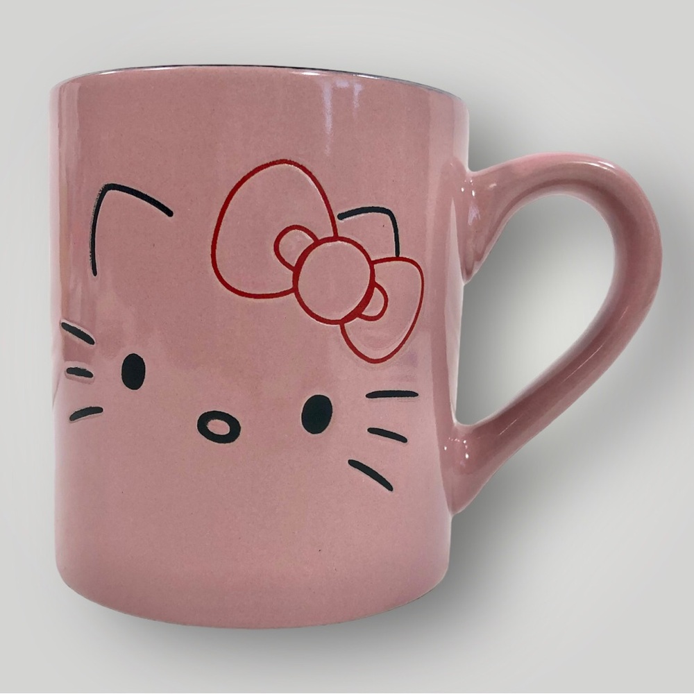 Sanrio Hello Kitty Pink Outline Face Wax Resist Ceramic Mug  Holds 14 Oz